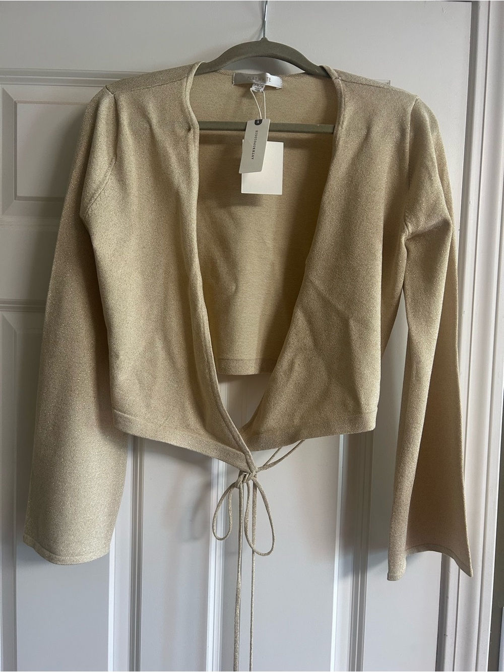 Womens Cream Tie-Front Open Cardigan